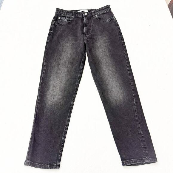 Zara Black Charcoal Straight Leg Distressed Denim Jeans Zip Fly Size 6 - Picture 2 of 8